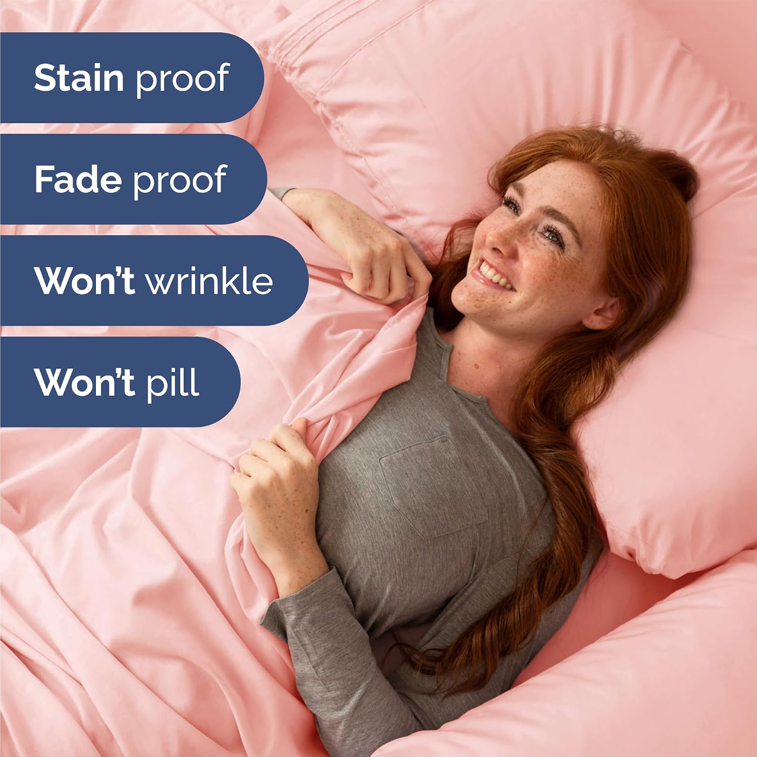Queen Size 4 Piece Sheet Set - Breathable & Cooling Sheets - Baby Pink
