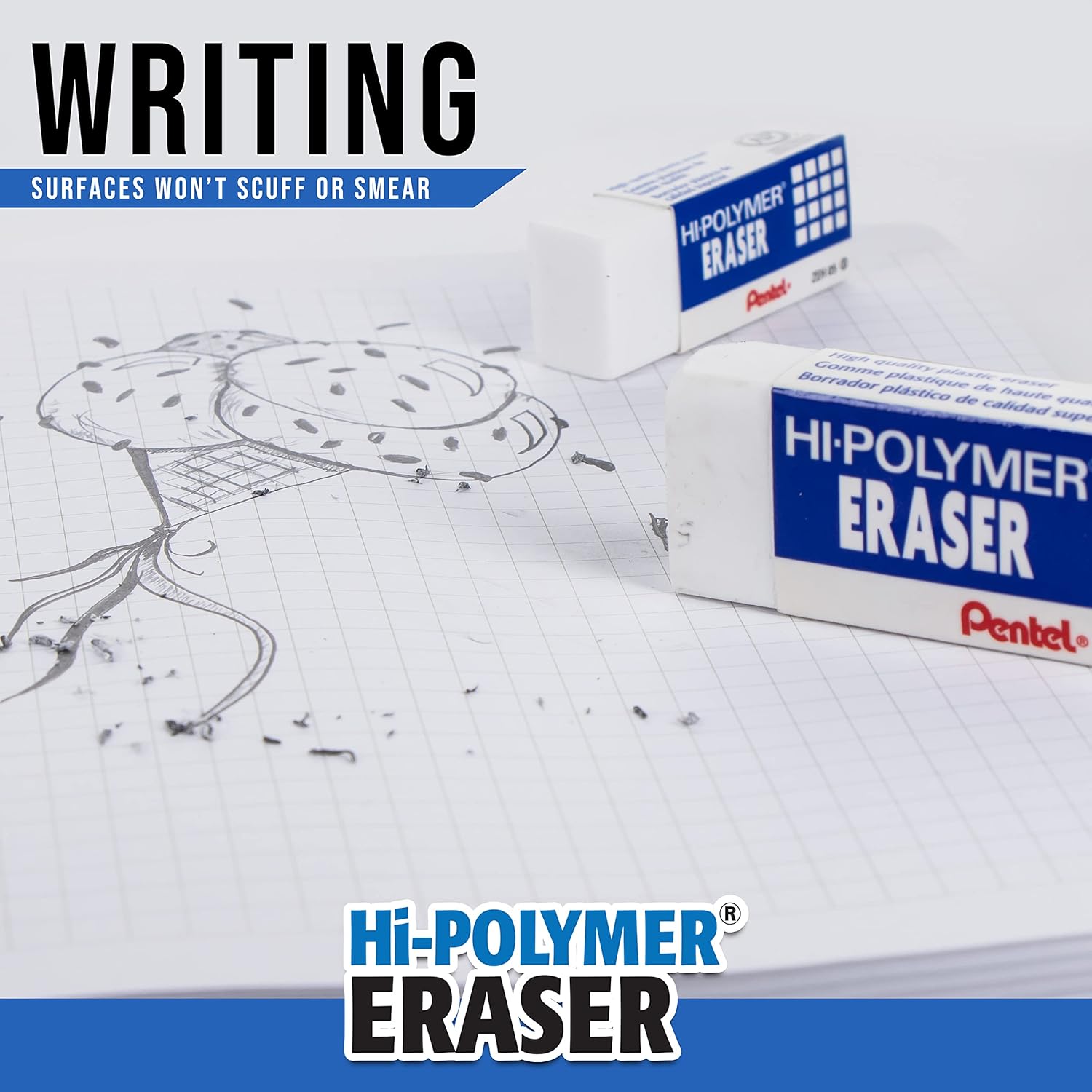 Pentel HI-Polymer Eraser Combo Pack, 6 Caps, 1 Large (ZEH0210BP7)