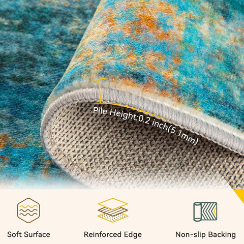 RELEANY Washable 8'x10' Abstract Area Rug for Living Room Teal Multi
