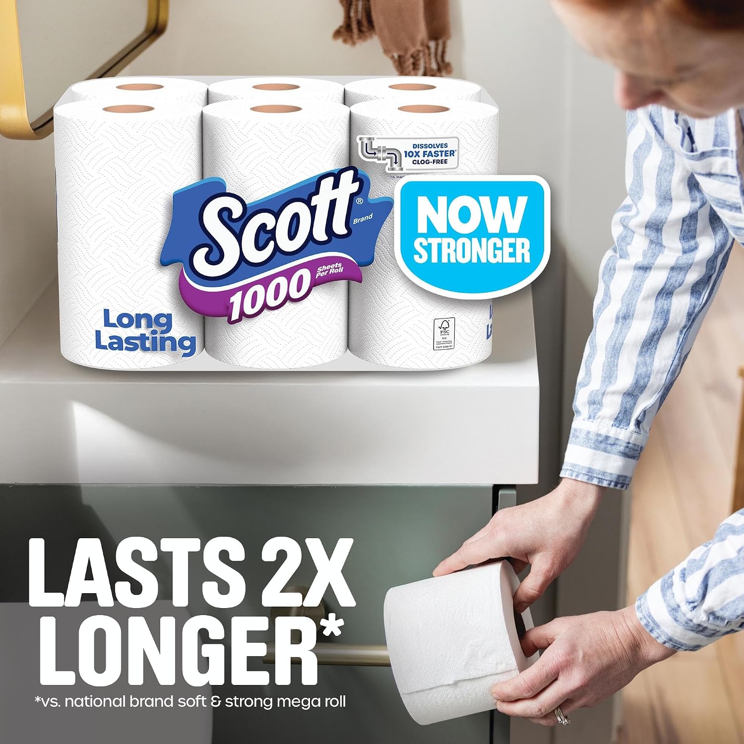 Scott 1000 Toilet Paper, 8 Rolls, Septic-Safe, 1-Ply Toilet Tissue
