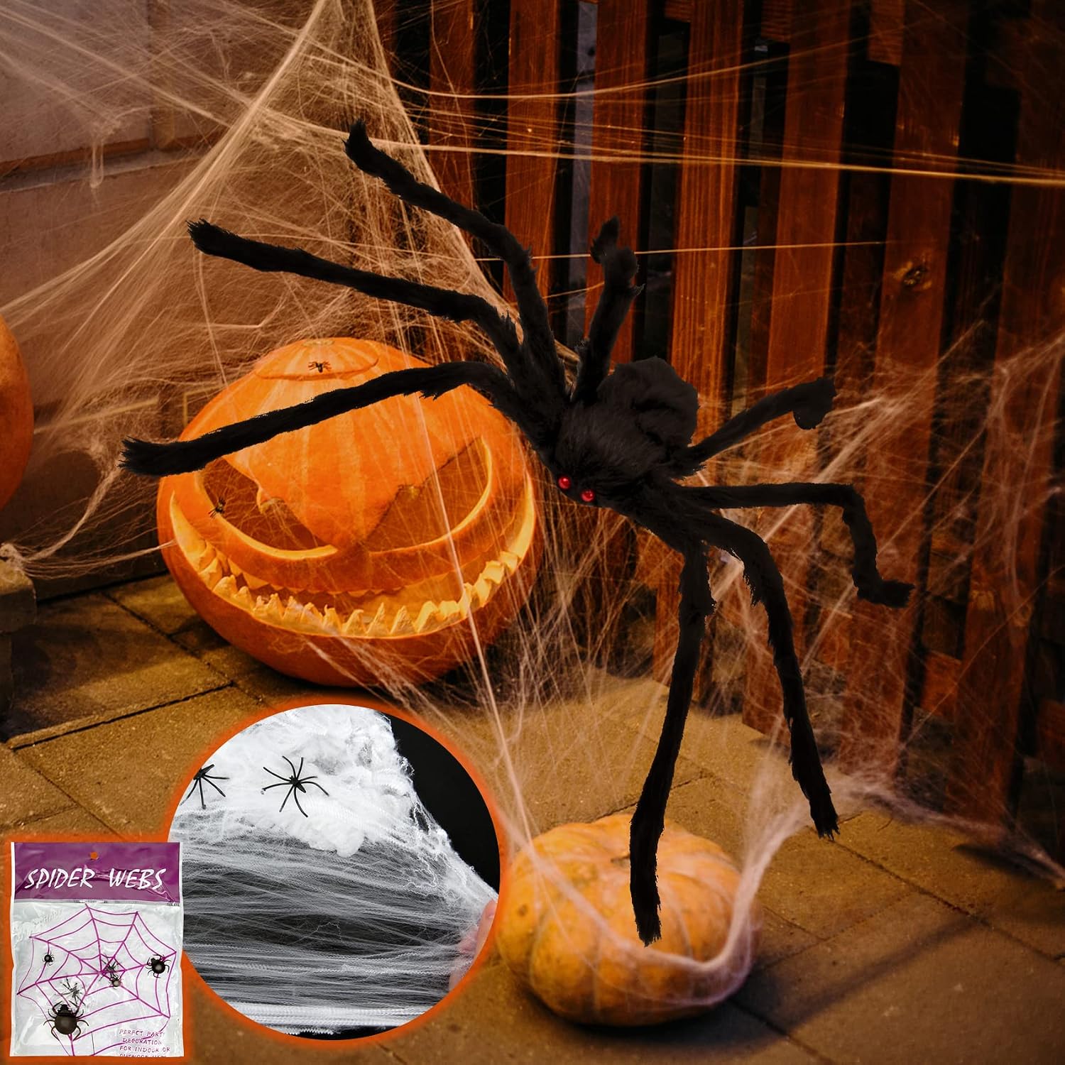 3 Pcs Giant Halloween Spider Decorations Set, Realistic Black Hairy Spiders