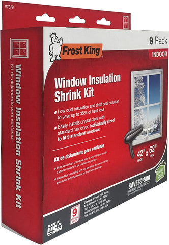 Frost King V73/9H Indoor Shrink Window Kit 42 62-Inch, Clear, 9-Pack