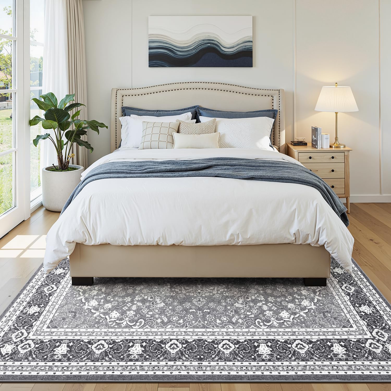 5x7 Area Rugs for Living Room, Washable Non-Slip Rug, Oriental Light Grey