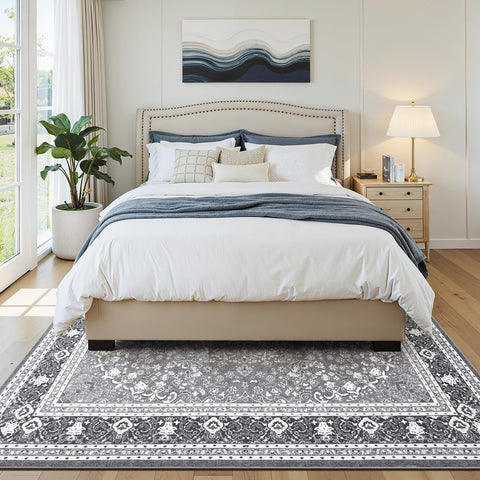 5x7 Area Rugs for Living Room, Washable Non-Slip Rug, Oriental Light Grey
