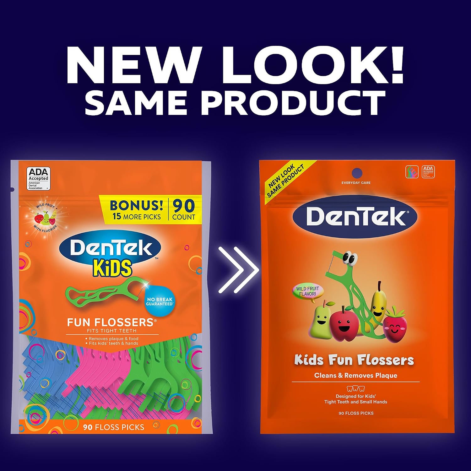 Dentek Floss Picks, Kids Flossers, Wild Fruit Flavor, 90 Count