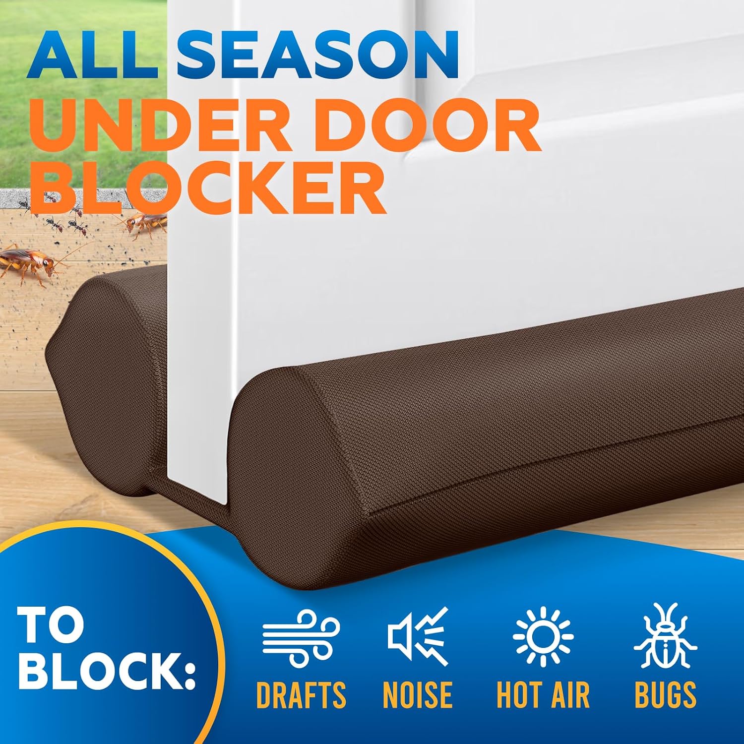 2 Pack Under Door Draft Stopper - Bottom Door Gap Filler & Seal - Fits 30” to 36” Door, Block Cold Air, Noise, Sound, Wind, Bugs, Easy to Install, Double Side Block, No Adhesive, Brown