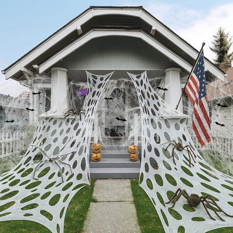 1360 Sqft Cuttable Stretchy Spider Web Halloween Decoration, White Giant Outdoor Beef Netting Halloween Spider Webs, DIY Spooky Gauze Cobweb Fake Spiders Bats for Yard Garden Party Decor (472" x 39")