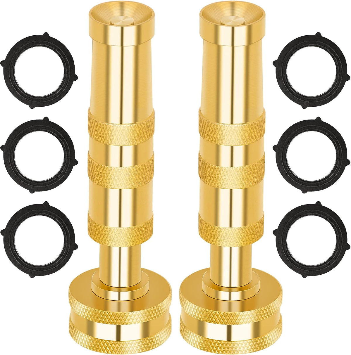AUTOMAN Brass Hose Nozzle – High Pressure Jet Nozzles 2 Pack, Heavy Duty Sprayer for Garden Hoses, Adjustable Spray Gun, Solid Twist Water Hose Nozzle for Patio, Lawn, Car Wash, Extra 6 Rubber Washers
