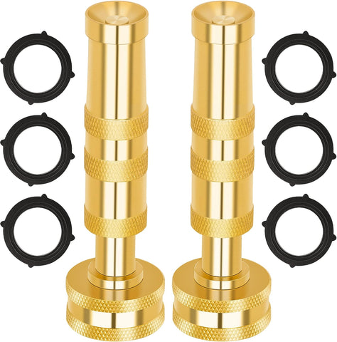 AUTOMAN Brass Hose Nozzle – High Pressure Jet Nozzles 2 Pack, Heavy Duty Sprayer for Garden Hoses, Adjustable Spray Gun, Solid Twist Water Hose Nozzle for Patio, Lawn, Car Wash, Extra 6 Rubber Washers