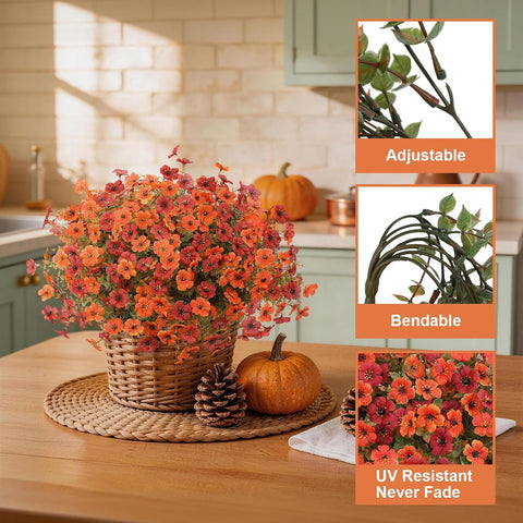Artificial Fall Flowers for Decoration Fake Flowers Outdoor Artificial Plants, 12 Bundles Faux Mums Autumn Plastic Flower UV Resistant for Porch Patio Home Yard Garden Window Box Pot Planters