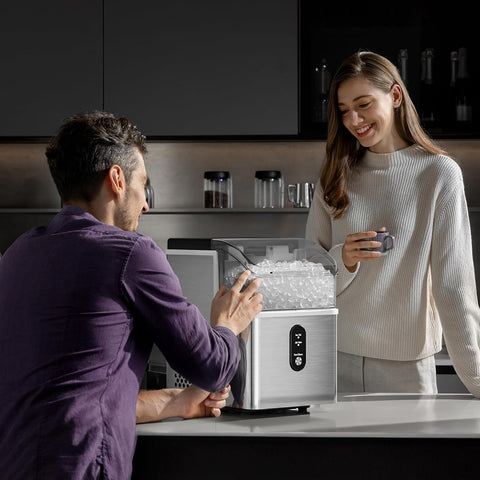 Kismile Nugget Ice Maker,33 Lbs/24H,Chewable Ice,Self-Cleaning,Steel