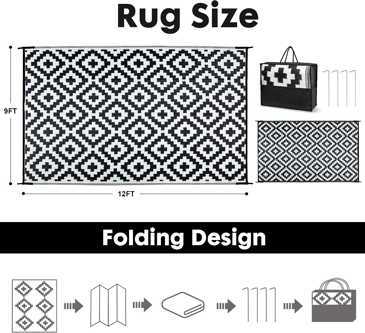 Plastic Straw Rug, Waterproof Outdoor Rug, Reversible Plastic Camping RV Rug, Large Floor Mat and Area Rug for Camping, Patio, Backyard, Deck, Picnic, Beach (S, 9 * 12)