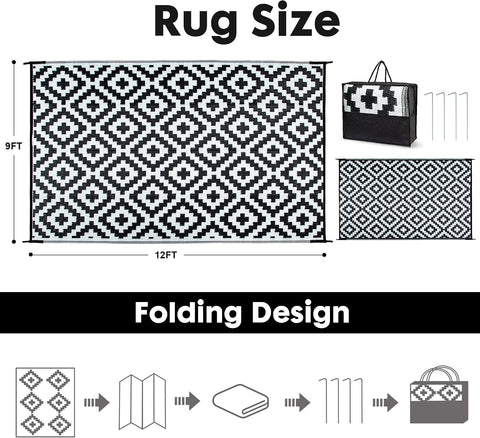 Plastic Straw Rug, Waterproof Outdoor Rug, Reversible Plastic Camping RV Rug, Large Floor Mat and Area Rug for Camping, Patio, Backyard, Deck, Picnic, Beach (S, 9 * 12)