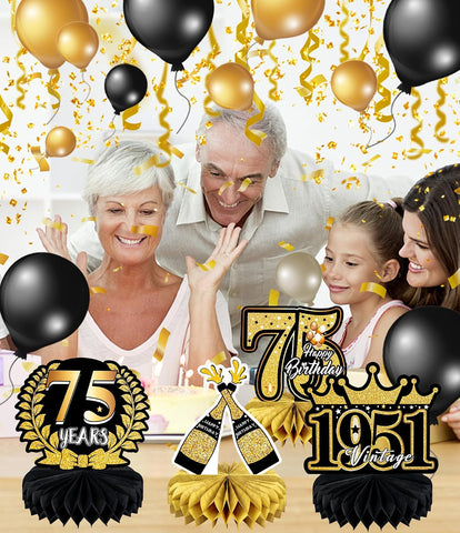 9 Pcs 75th Birthday Decoration for Men Women Table Honeycomb 1950 Decor