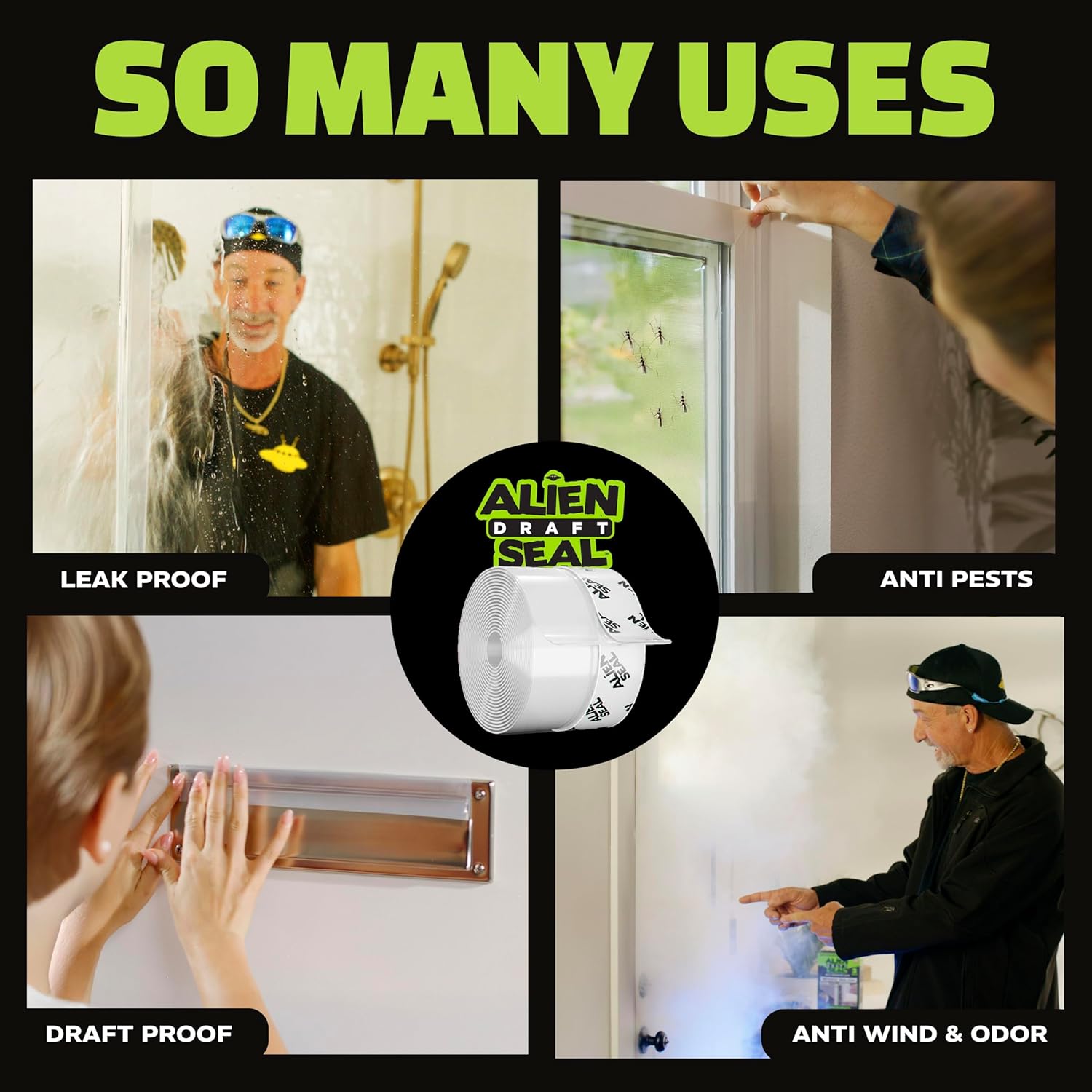Alien Draft Seal Set of 49 Feet Anti-Draft Adhesive and Flexible Flap to Seal Gaps Around Doors and Windows As Seen On TV