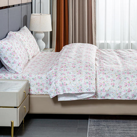 Bedlifes Floral Pattern Bed Sheet Set Queen Size, 16" Deep Pocket 4PCS