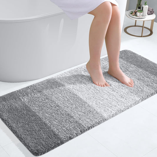 OLANLY Bathroom Rug Mat 47x20, Extra Soft and Absorbent Microfiber Bath Rug, Non-Slip Plush Shaggy Bath Carpet Runner, Machine Wash Dry, Bath Mat for Bathroom Floor, Tub and Shower, Light Grey