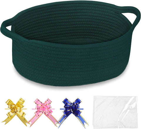 COMSE Empty Small Gift Basket with Bag & Ribbons, Dark Green