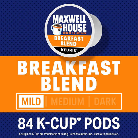 Maxwell House K-Cup Coffee Pods, 84 ct Box, Breakfast Blend Mild Roast