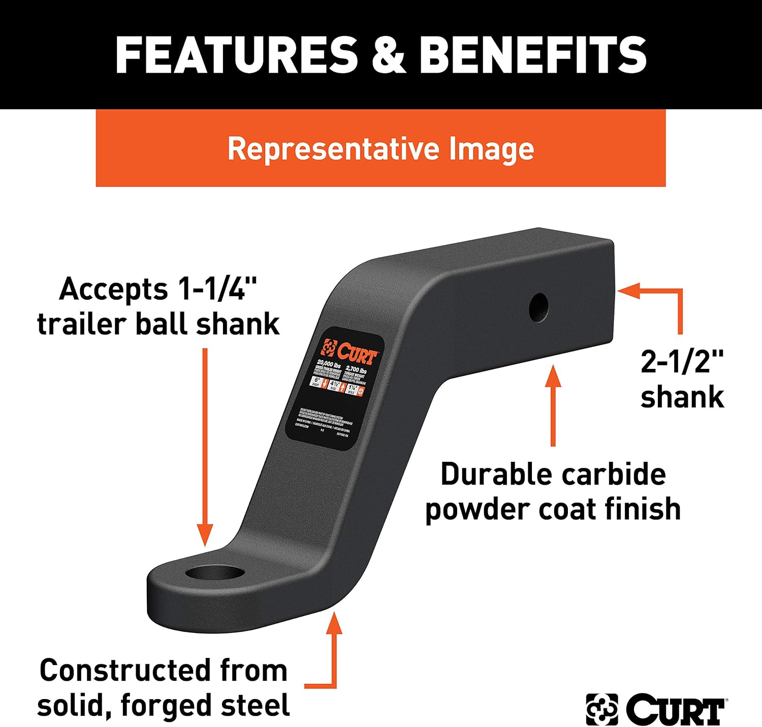 Curt Manufacturing 45458 2-1/2" Forged Ball Mount