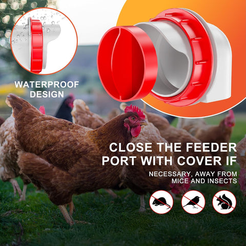 Chicken Feeders No Waste, DIY Automatic Poultry Feeder - 6 Ports Red