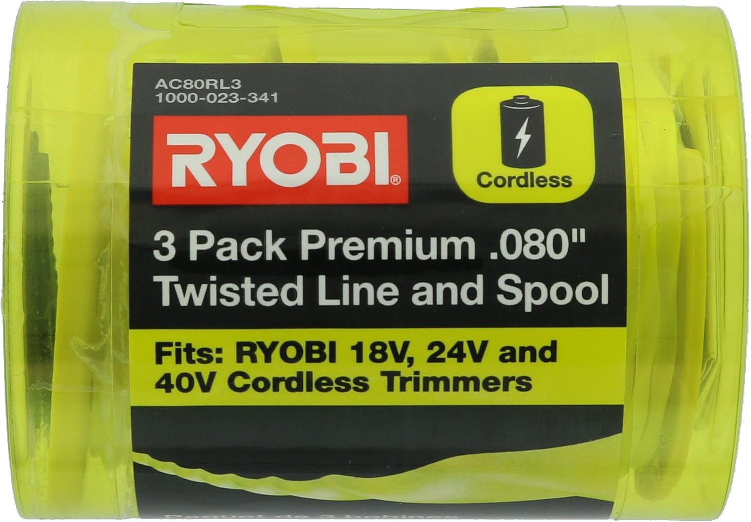 Ryobi One PLUS+ AC80RL3 OEM .080 Inch Twisted Line and Spool Replacement for Ryobi 18v, 24v, and 40v Cordless Trimmers (3 Pack)