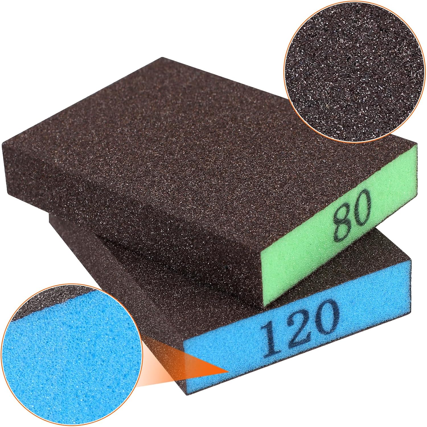 Romeda 8-Pack Sandpaper Block, Four Grits Per Pack 60/80/120/220, Washable and Reusable Handmade Sanding Sponge, Drywall Sandpaper Blocks for Wooden Drywall Sheetrock and Metal Glazing