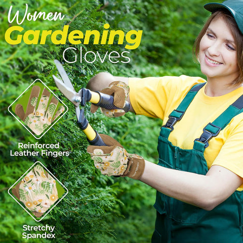 HANDLANDY Gardening Gloves for Women, Leather Garden Glove, Gardener Gift