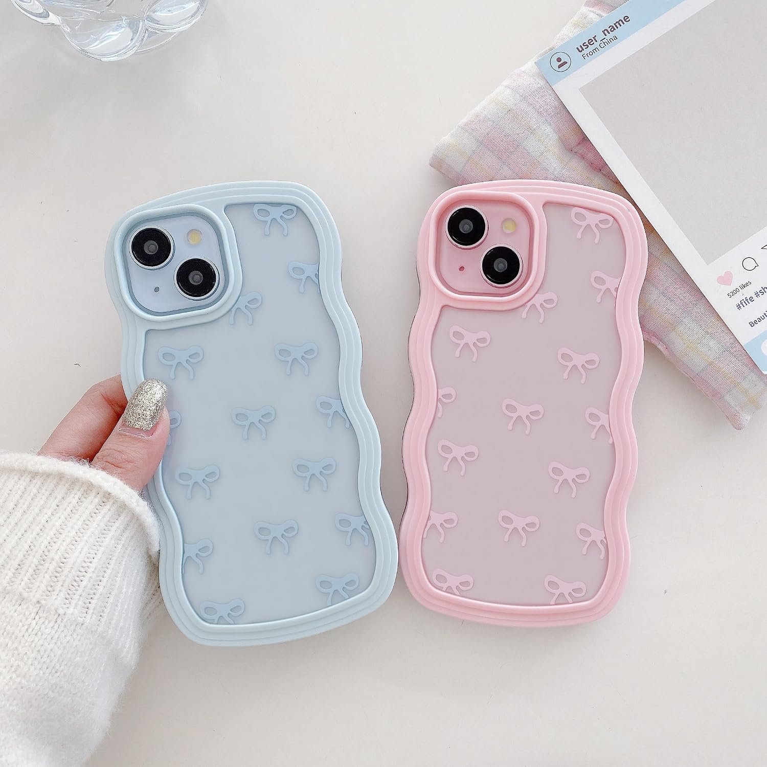 QLTYPRI Bow Case for iPhone 16 Plus Wavy Fame, Pink