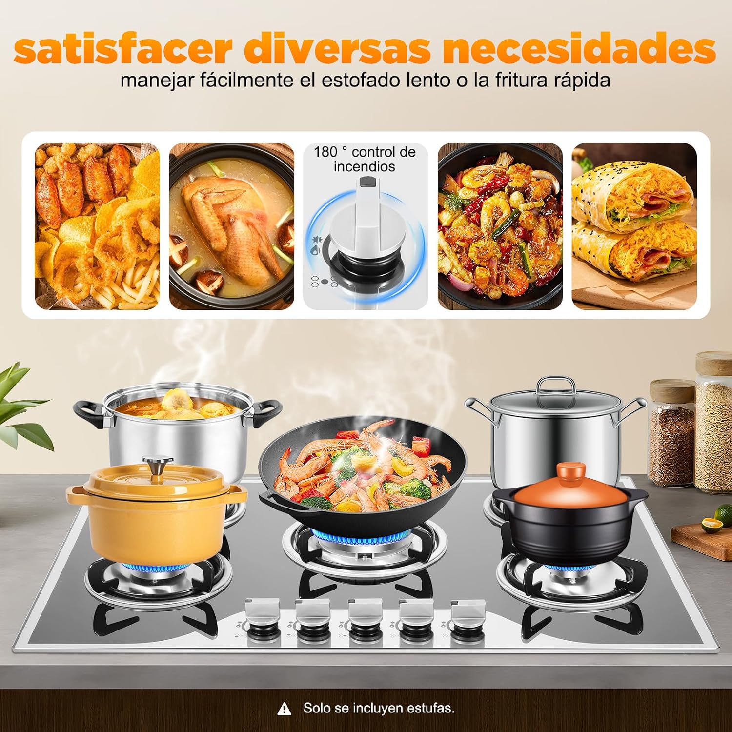 5 Burners Gas Stove top, 30 Inch Steel Built-in Gas Cooktop Natural, Stainless Steel Countertop Built-in w/Thermocouple Protection for Home Indoor Kitchen Restaurant (30 inch)