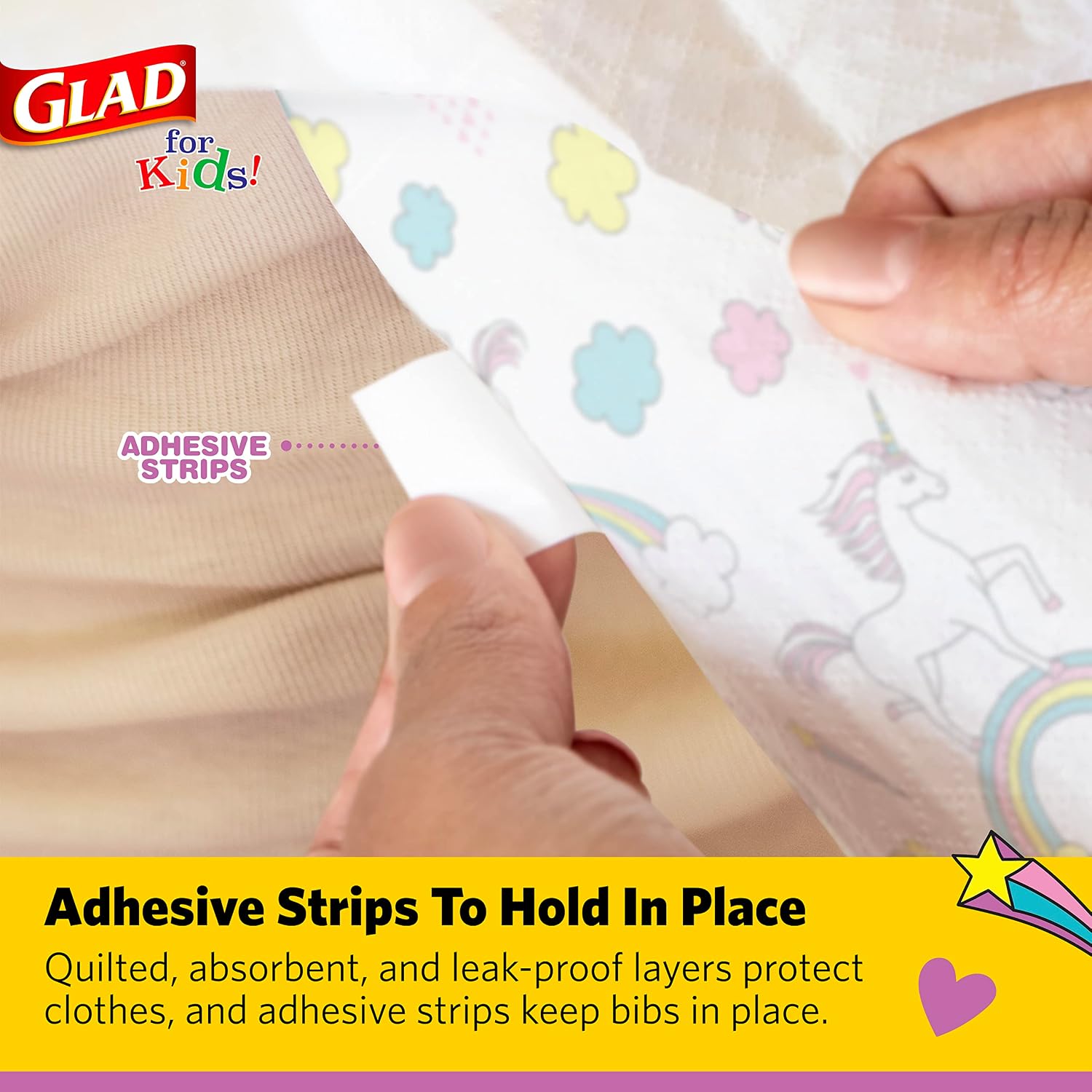 Glad for Kids Disposable Paper Bibs with Crumb Catcher, Unicorns, 30 Count
