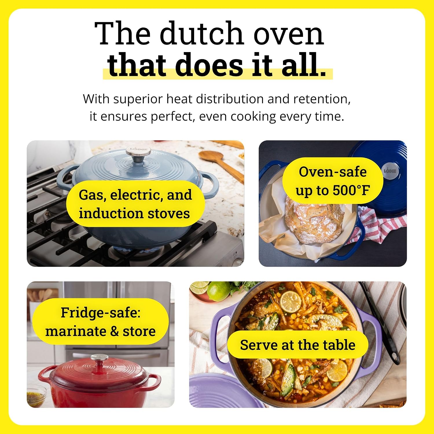 Lodge Essential Enamel Cast Iron Dutch Oven, 6 Quart, Indigo