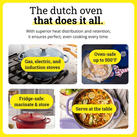 Lodge Essential Enamel Cast Iron Dutch Oven, 6 Quart, Indigo