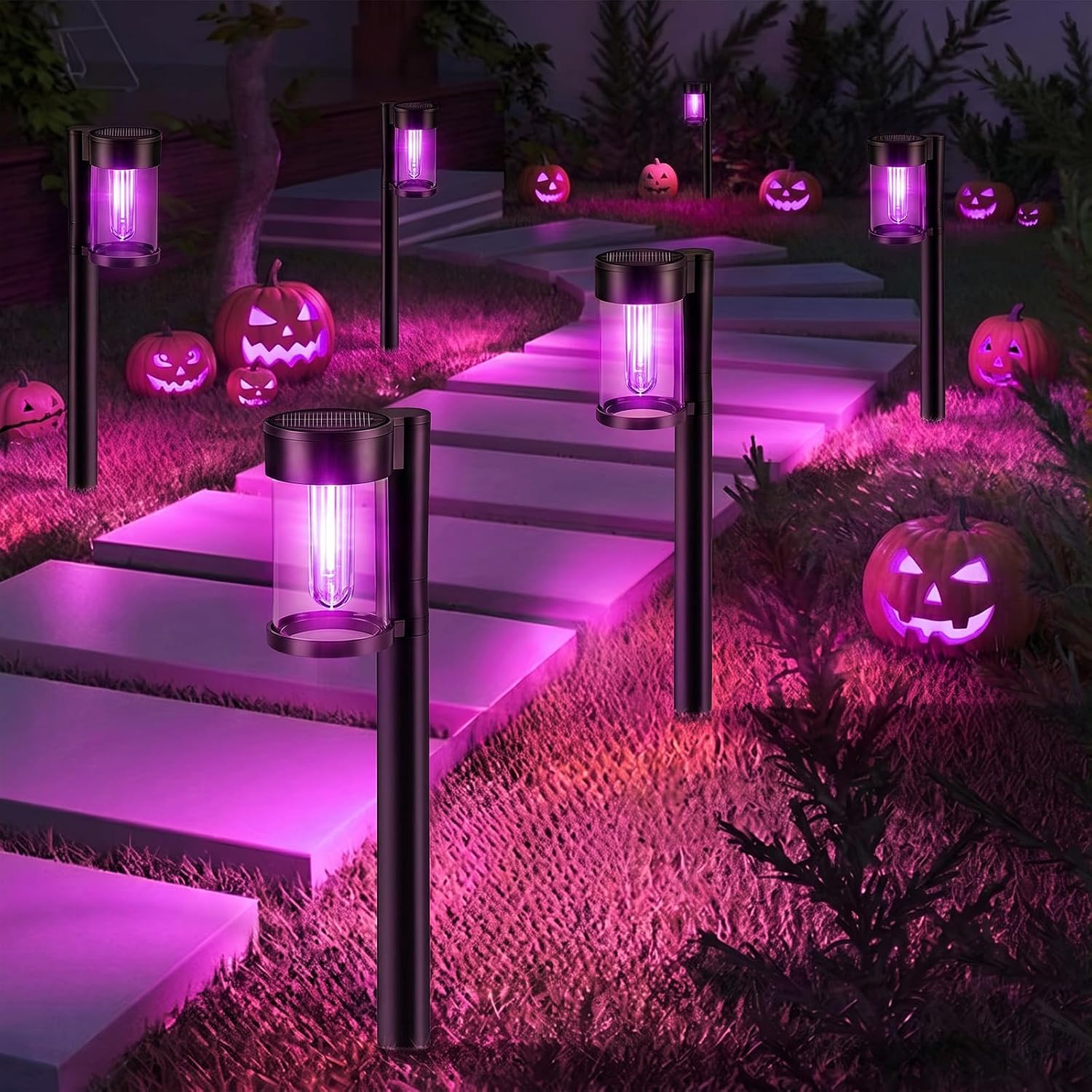 Mancra 10 Pack Solar Pathway Lights Outdoor, Solar Halloween Lights Purple LED Path Landscape Lighting for Garden Yard Walkway Driveway Halloween Decor