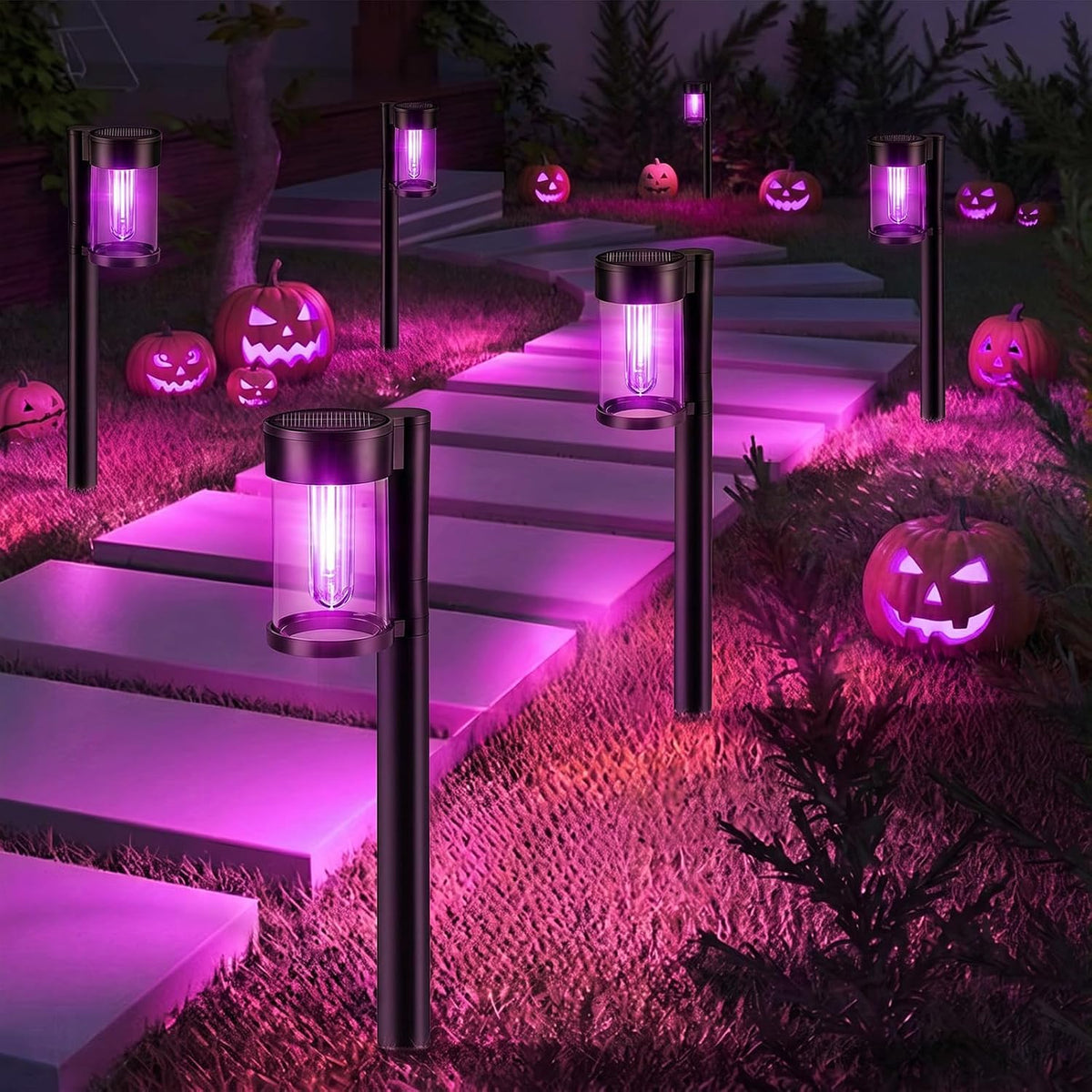 Mancra 10 Pack Solar Pathway Lights Outdoor, Solar Halloween Lights Purple LED Path Landscape Lighting for Garden Yard Walkway Driveway Halloween Decor