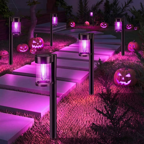 Mancra 10 Pack Solar Pathway Lights Outdoor, Solar Halloween Lights Purple LED Path Landscape Lighting for Garden Yard Walkway Driveway Halloween Decor