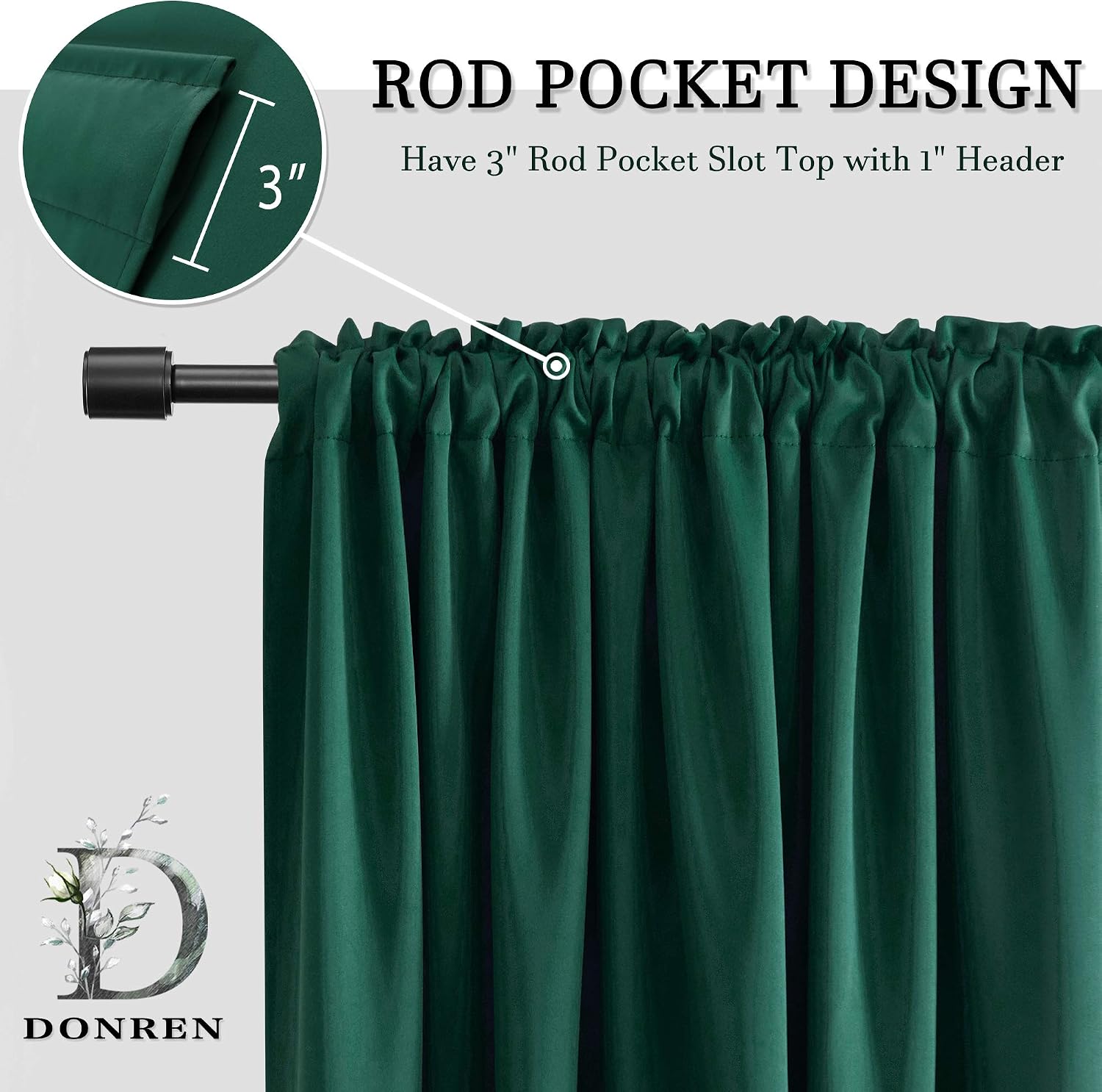 DONREN Hunter Green Blackout Thermal Insulating Window Curtain Panels for Bedroom with Rod Pocket (42 x 54 Inches Long,2 Panels)