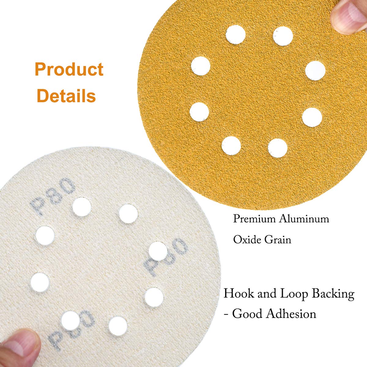 5-Inch 8-Hole Hook and Loop Sanding Discs 80-Grit, 100-Pack
