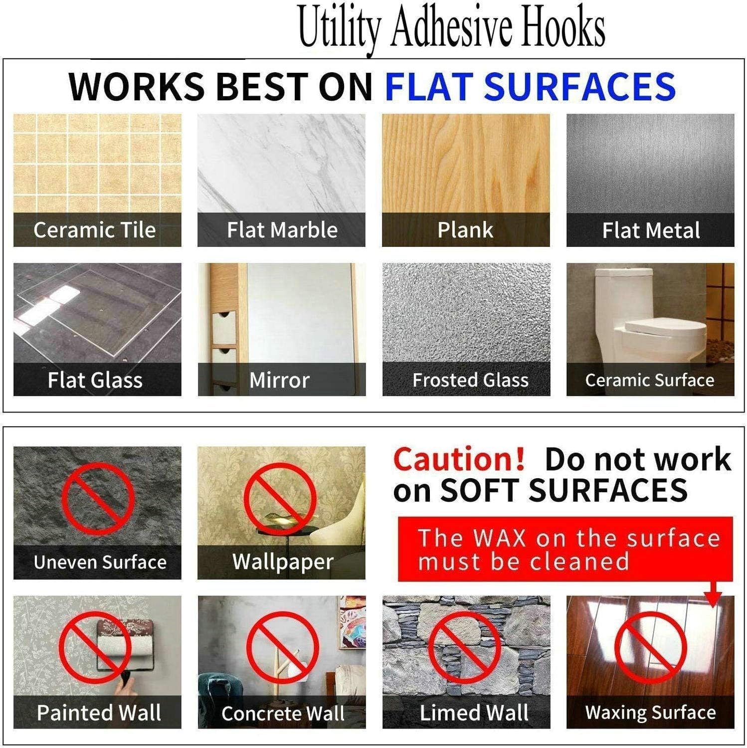 24 Pack Adhesive Wall Hooks 33LB Heavy Duty No Drill Clear Sticky Hooks