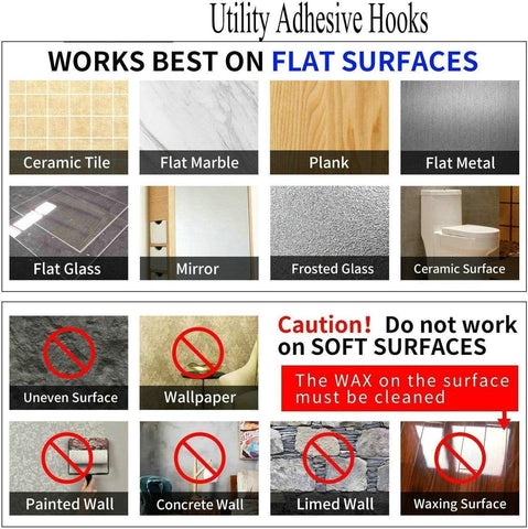 24 Pack Adhesive Wall Hooks 33LB Heavy Duty No Drill Clear Sticky Hooks