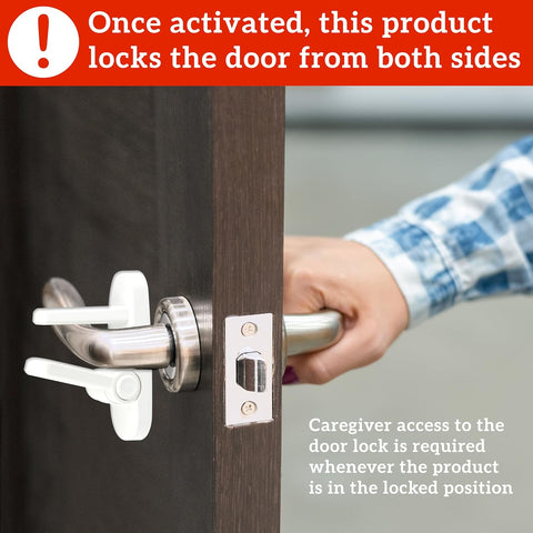 Door Lever Lock (1 Pack) Prevents Toddlers from Opening Doors. 3.25" L * 1.5" W * 4.5" H Easy One Hand Operation for Adults. Durable ABS with 3M Adhesive Backing. Simple Install, No Tools Needed.