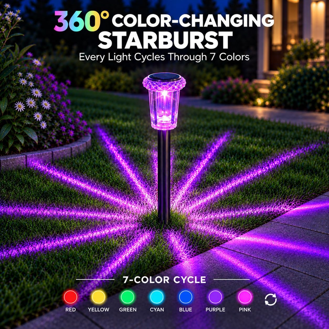 Eyrosa 10 Pack Color Changing Solar Pathway Lights, Starburst Garden Lights