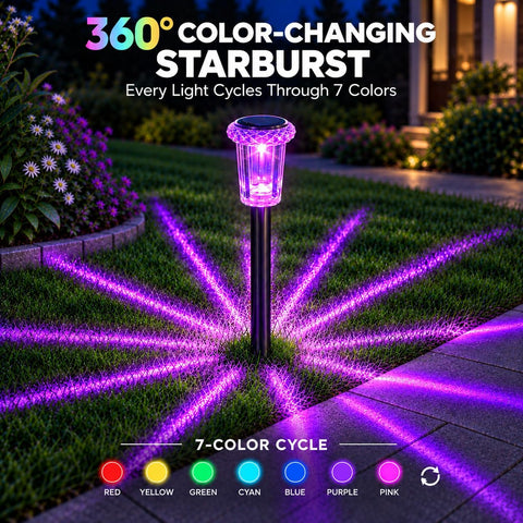 Eyrosa 10 Pack Color Changing Solar Pathway Lights, Starburst Garden Lights