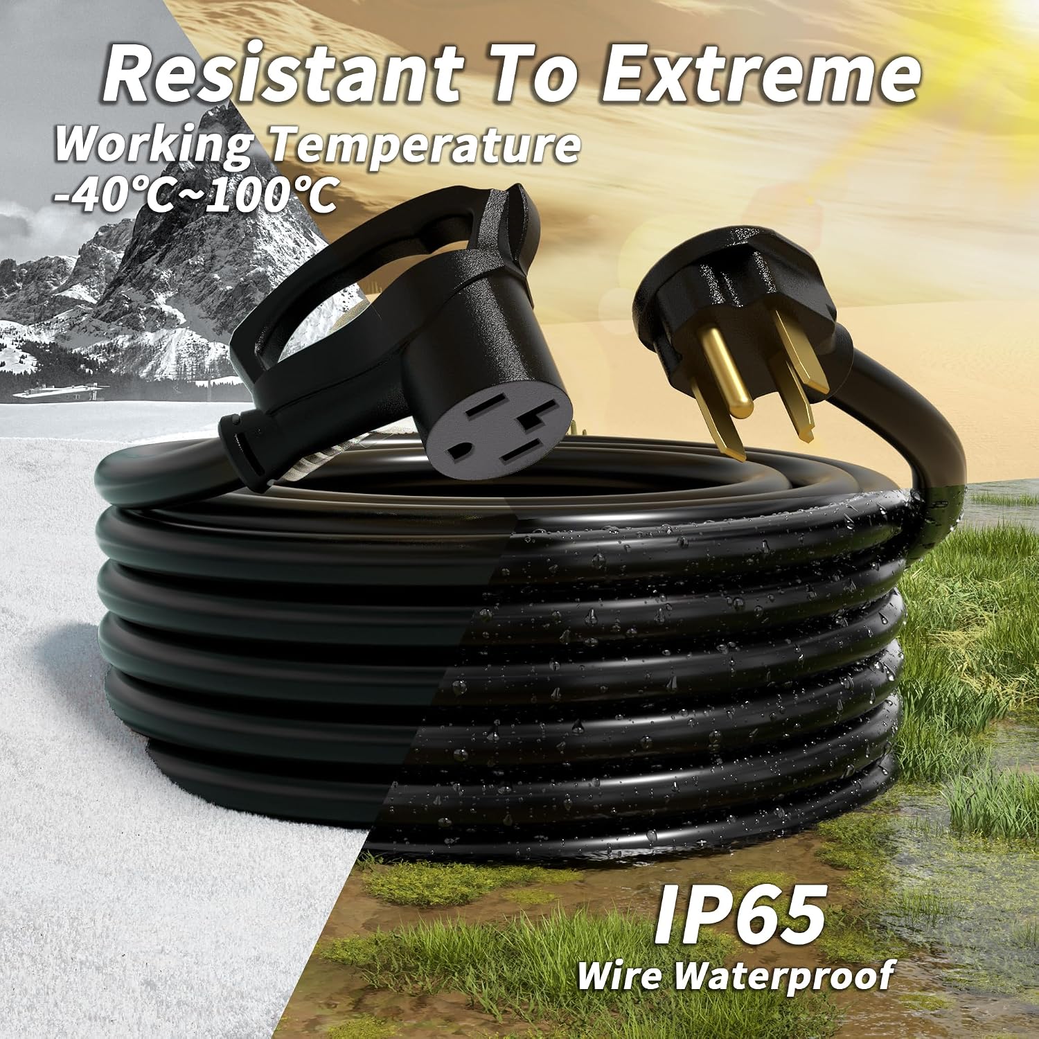 PlugSaf 25 FT 4 Prong Dryer Extension Cord, Pure Copper, 14-30P to 14-30R