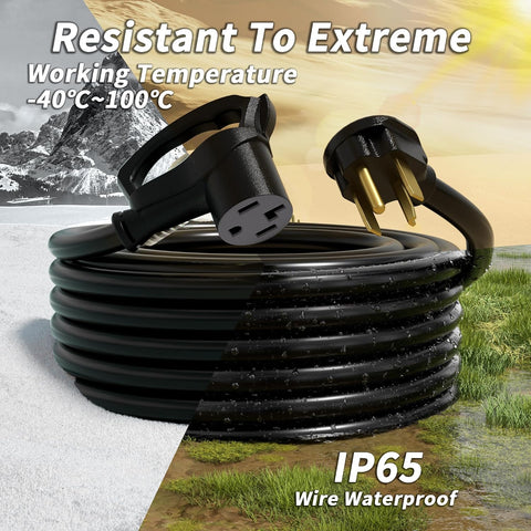 PlugSaf 25 FT 4 Prong Dryer Extension Cord, Pure Copper, 14-30P to 14-30R