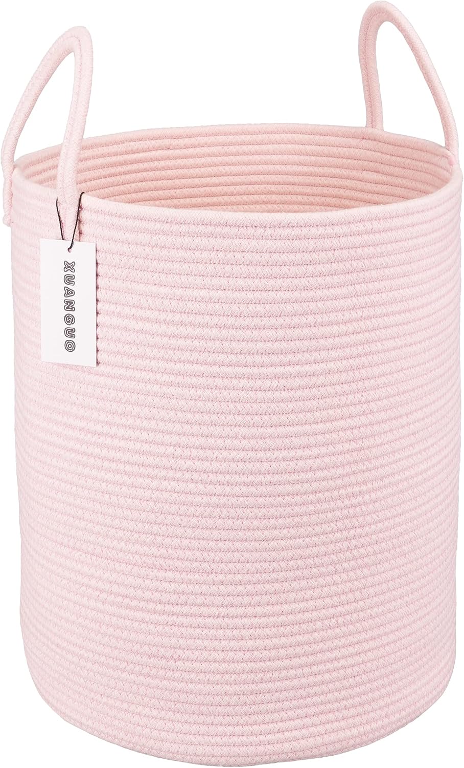 XUANGUO Cotton Rope Laundry Basket Hamper for Girls Kids Baby Nursery Pink