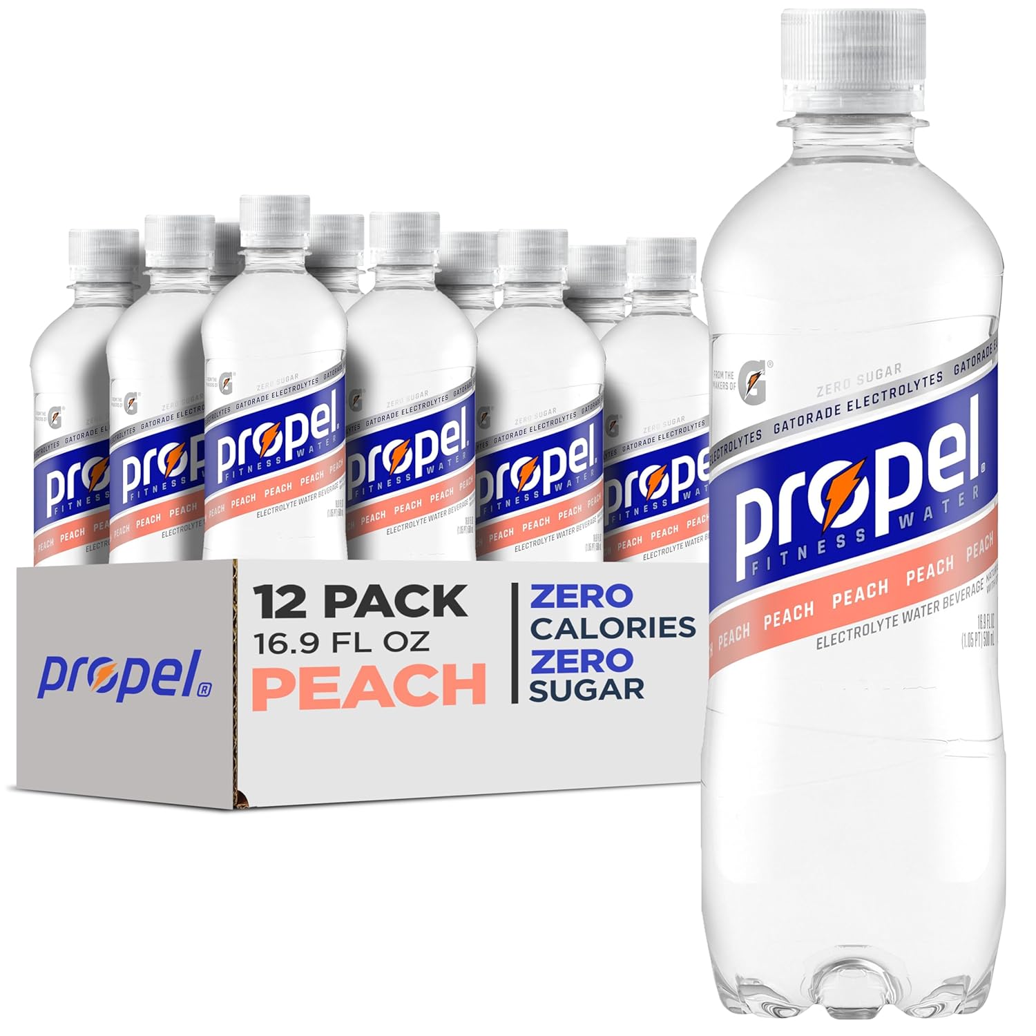 Propel Electrolyte Water, Peach, 16.9 fl oz Bottles, (12 Pack)