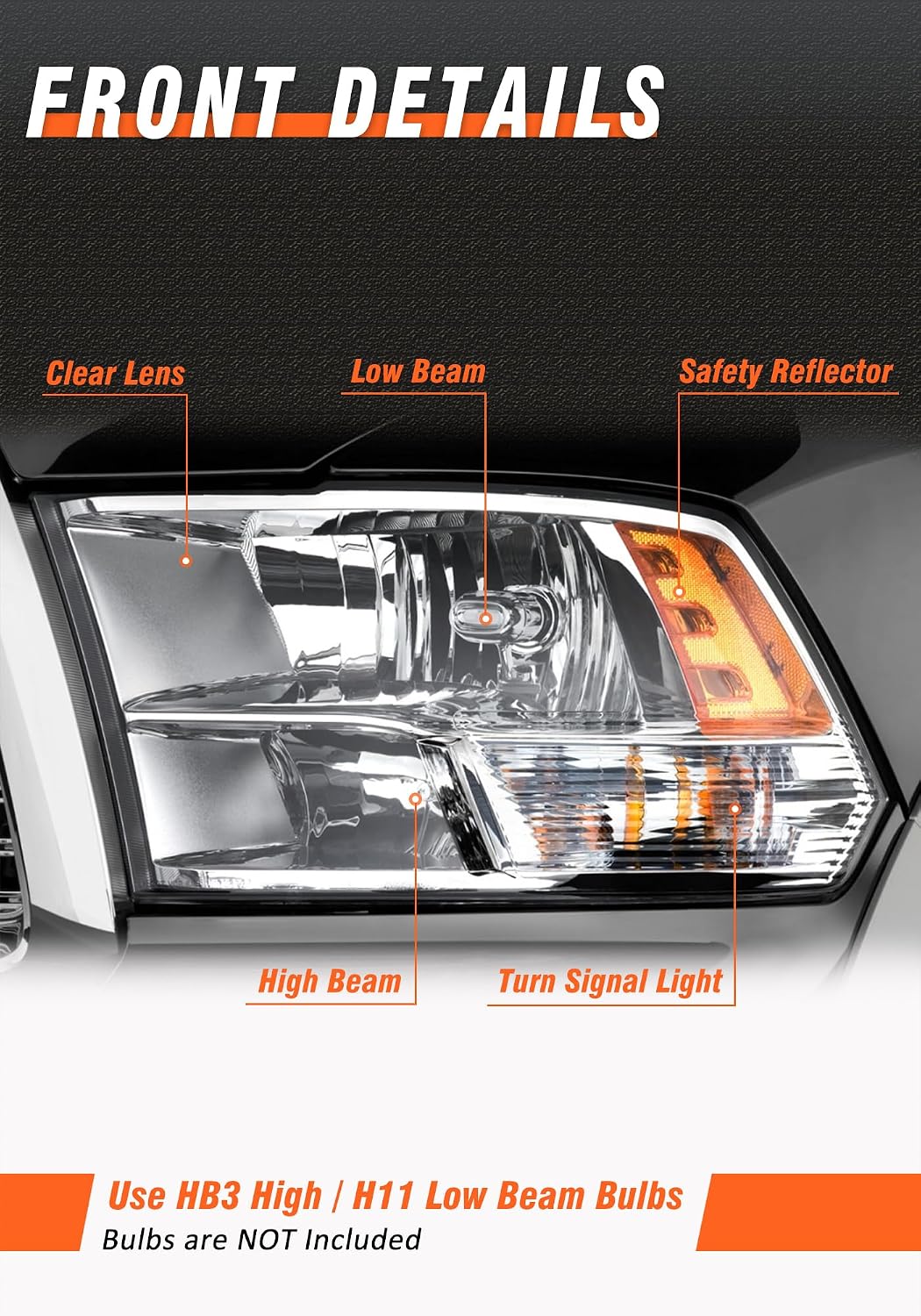 for 2009-2018 Dodge Ram Headlights Chrome Housing