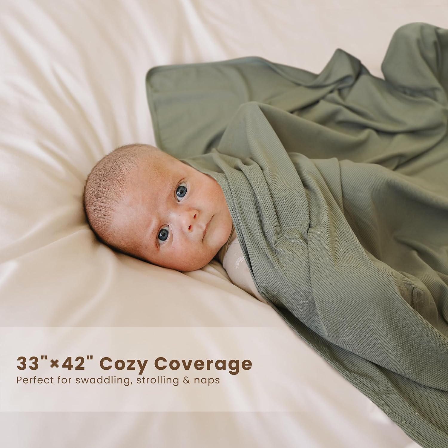 Konssy 2 Pack Ribbed Knit Swaddle Blankets for Baby Boys & Girls, 33"x42"