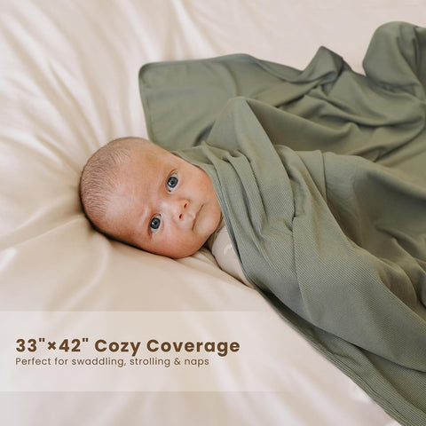 Konssy 2 Pack Ribbed Knit Swaddle Blankets for Baby Boys & Girls, 33"x42"